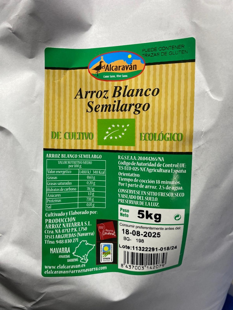 Arroz Blanco Semi-Largo Eco - Granel - El Alcaraván