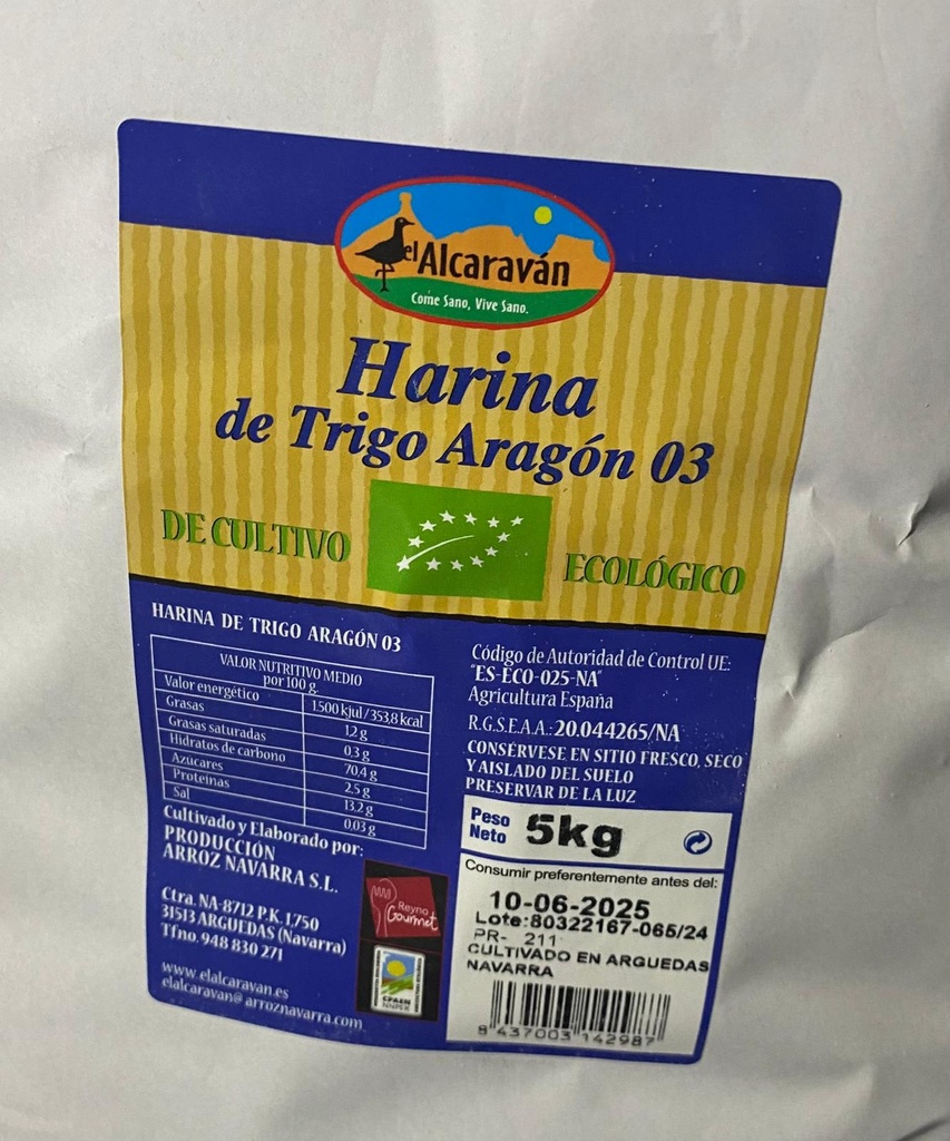 Harina Blanca de Trigo Eco Aragón 03 - Granel - El Alcaraván