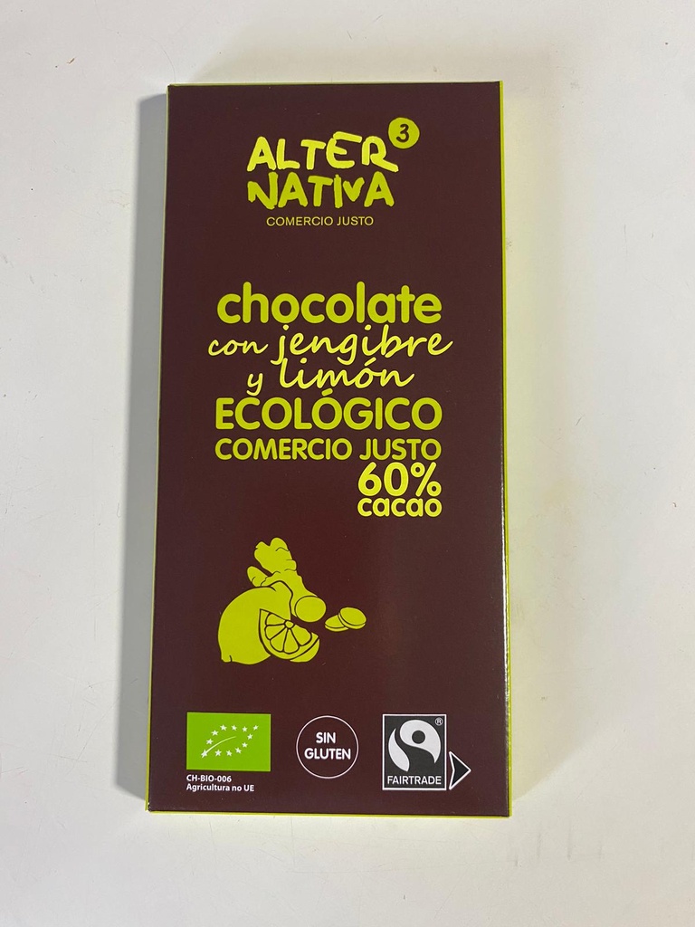 Chocolate 60% Eco Jengibre y Limón Comercio Justo - 80 grs - Alternativa