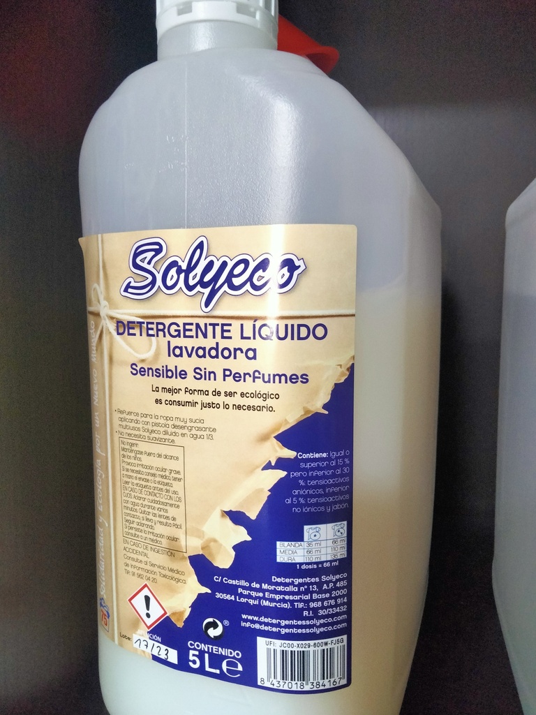 Detergente Líquido Lavadora Sensible - 5l  - Solyeco