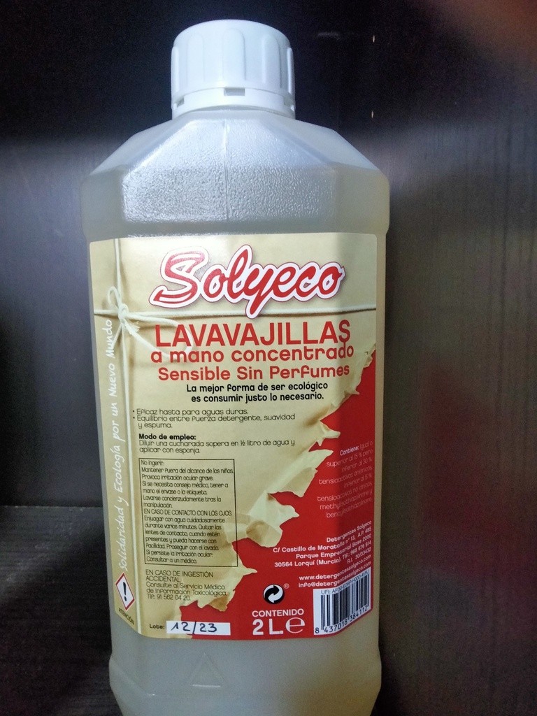 Lavavajillas a mano concentrado Sensible - 2l  - Solyeco