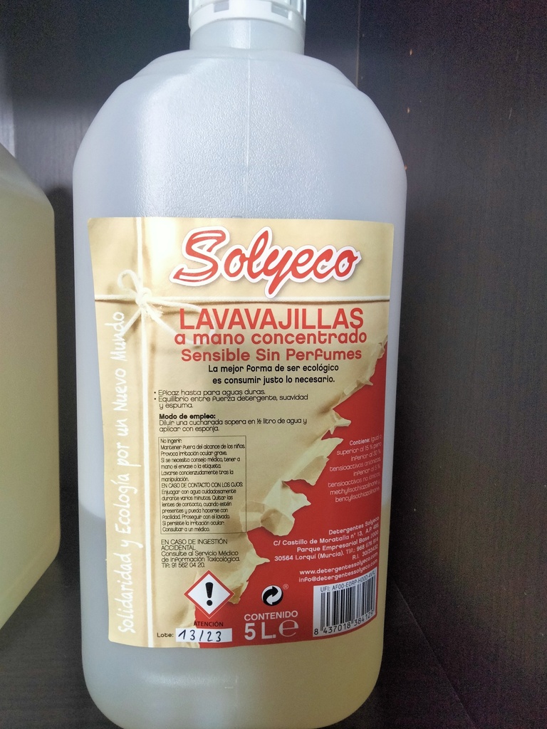 Lavavajillas a mano concentrado Sensible - 5l - Solyeco