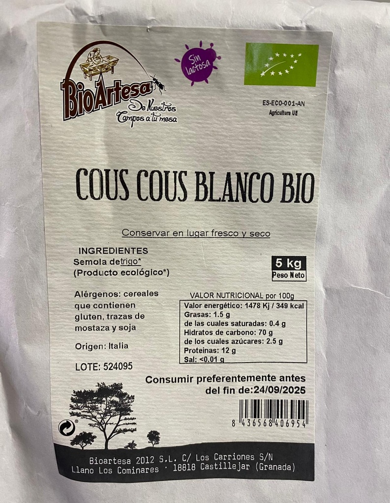 Cous cous Blanco Bio - Granel - BioArtesa