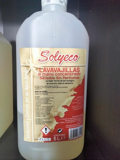 [20-010] Lavavajillas a mano concentrado Sensible - 5l - Solyeco